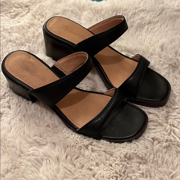 Black Leather Block Heel Sandals - Picture 4 of 8